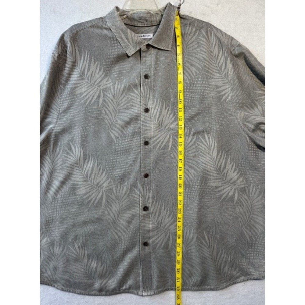 Tommy Bahama Mens Grey 100% Silk Palm Leaf Jacquard Short Sleeve Button Shirt 2X - Picture 5 of 8